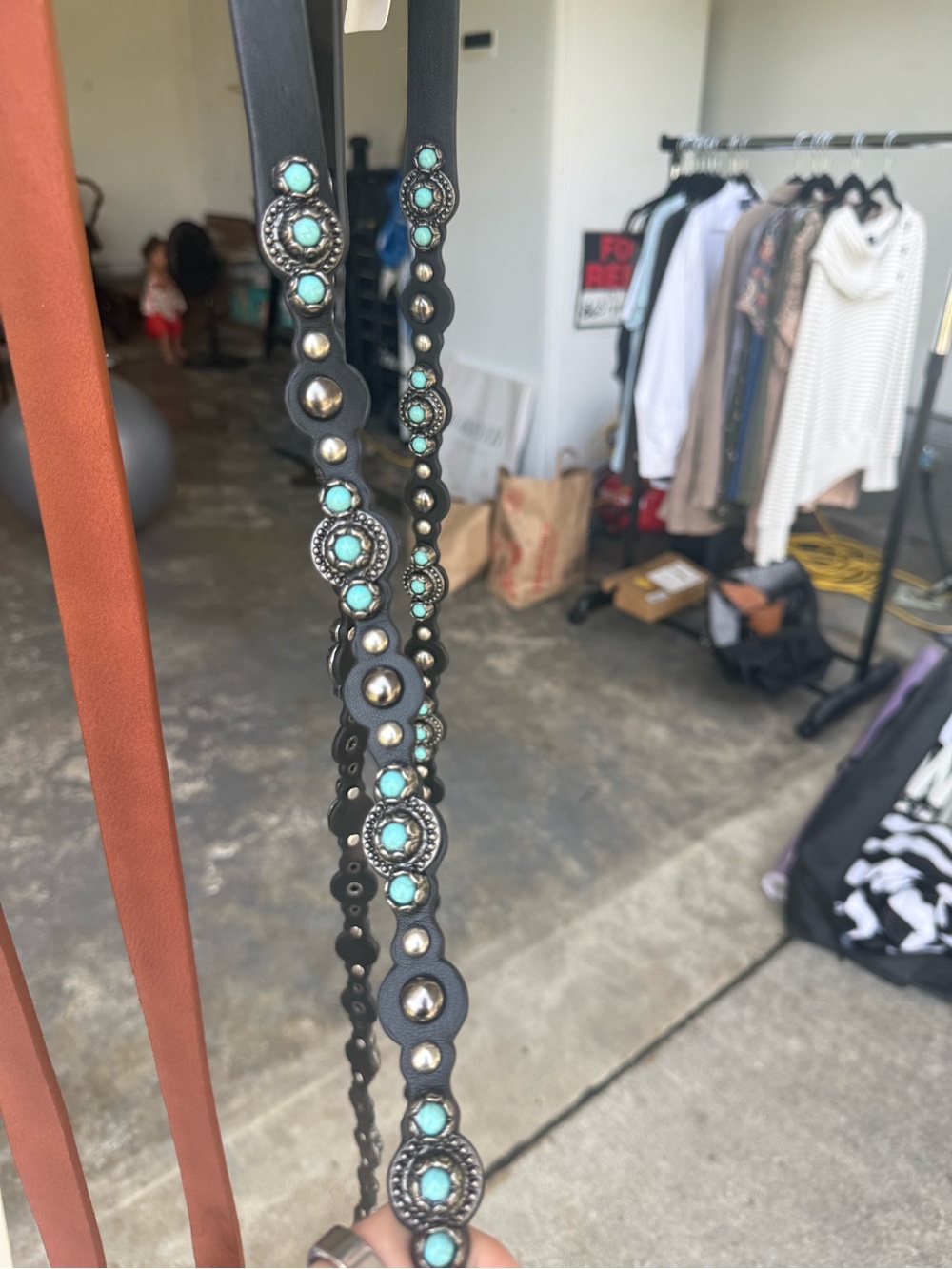 Women’s Black Leather Western-Inspired Turquoise Studded Belt